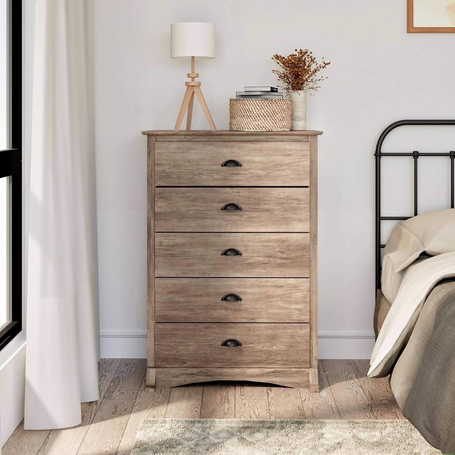 Salt Spring Rustic 5 Drawer Tall Dresser In Drifted Gray