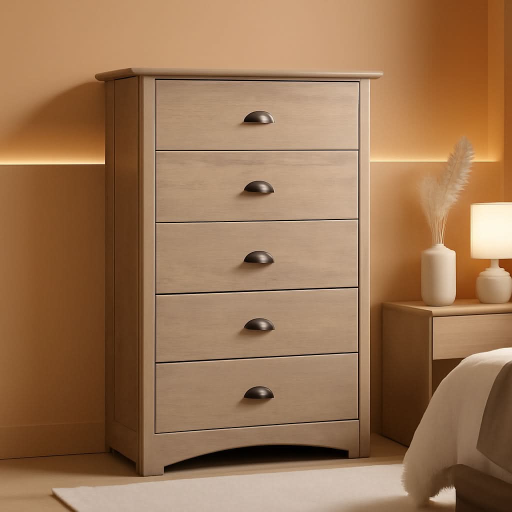 Salt Spring Rustic 5 Drawer Tall Dresser In Drifted Gray