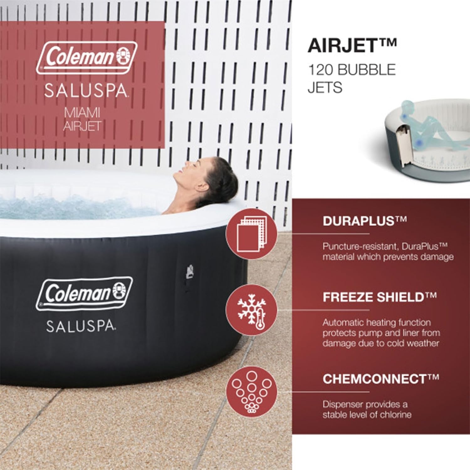 SaluSpa Miami AirJet Inflatable Hot Tub 2 To 4 Person Black