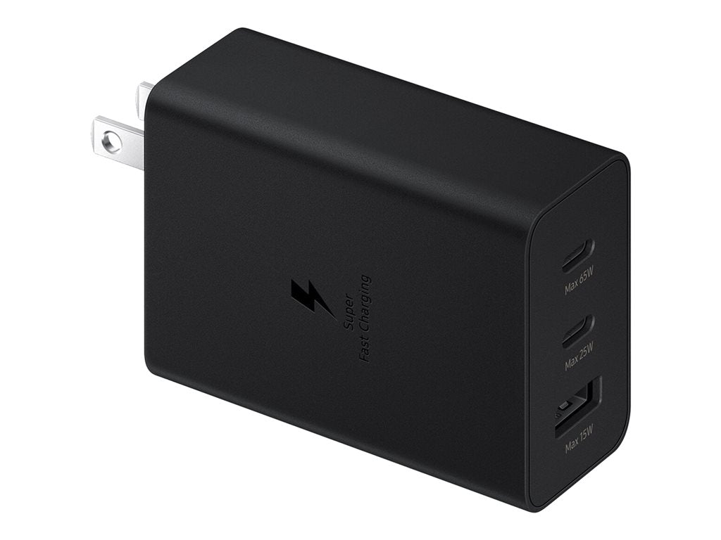 Samsung EP-T6530 - Power adapter - 65 Watt - 3.5 A - PD 3.0, QC, AFC, SFC, SFC 2.0 - 3 output connectors (USB, 2 x USB-C) - black EP-T6530NBEGUS
