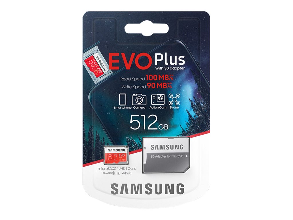 Samsung EVO Plus MB-MC512HA - Flash memory card (microSDXC to SD adapter included) - 512 GB - UHS-I U3 / Class10 -