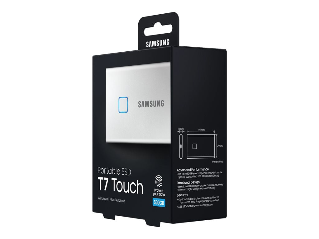Samsung T7 Touch MU-PC500S - SSD - encrypted - 500 GB - external (portable) - USB 3.2 Gen 2 (USB-C connector) - 256-bit
