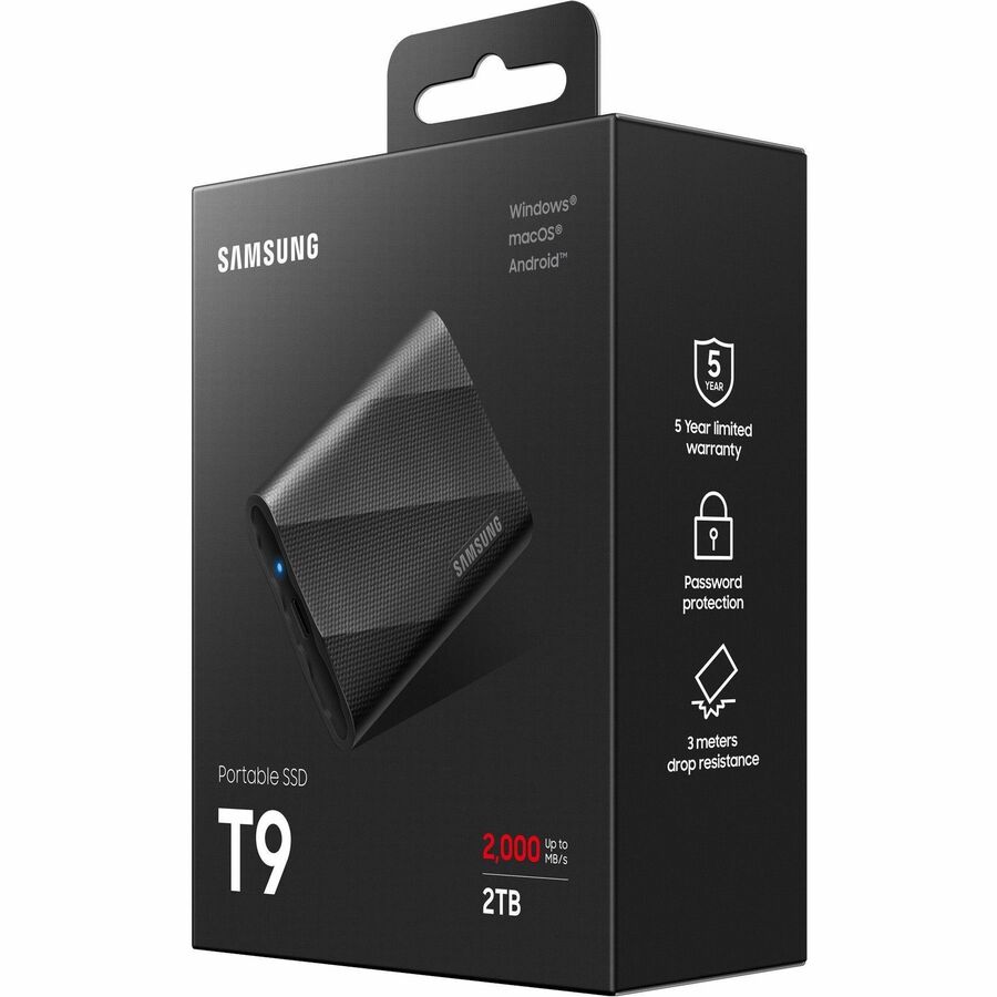 Samsung T9 2 TB Portable Solid State Drive - External - Black - Desktop PC, Notebook,