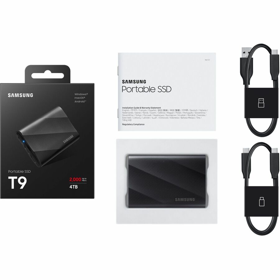Samsung T9 4 TB Portable Rugged Solid State Drive - External - PCI Express NVMe - Black -
