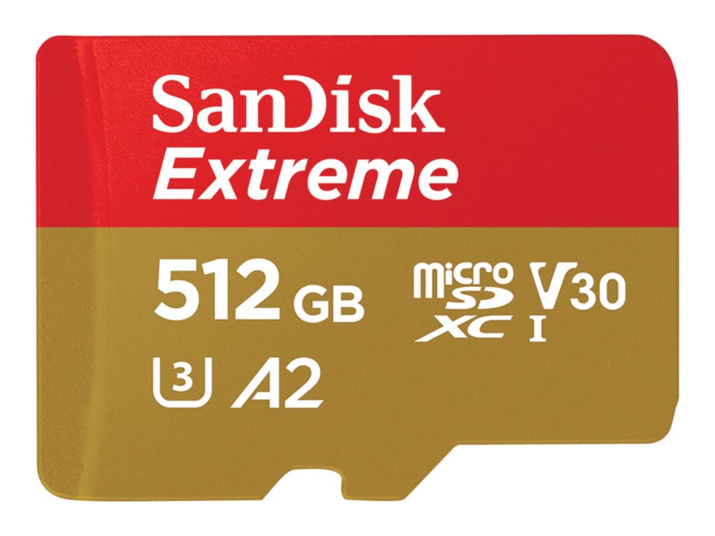 SanDisk Extreme - Flash memory card (microSDXC to SD adapter included) - 512 GB - A2 / Video Class V30 / UHS-I U3 /