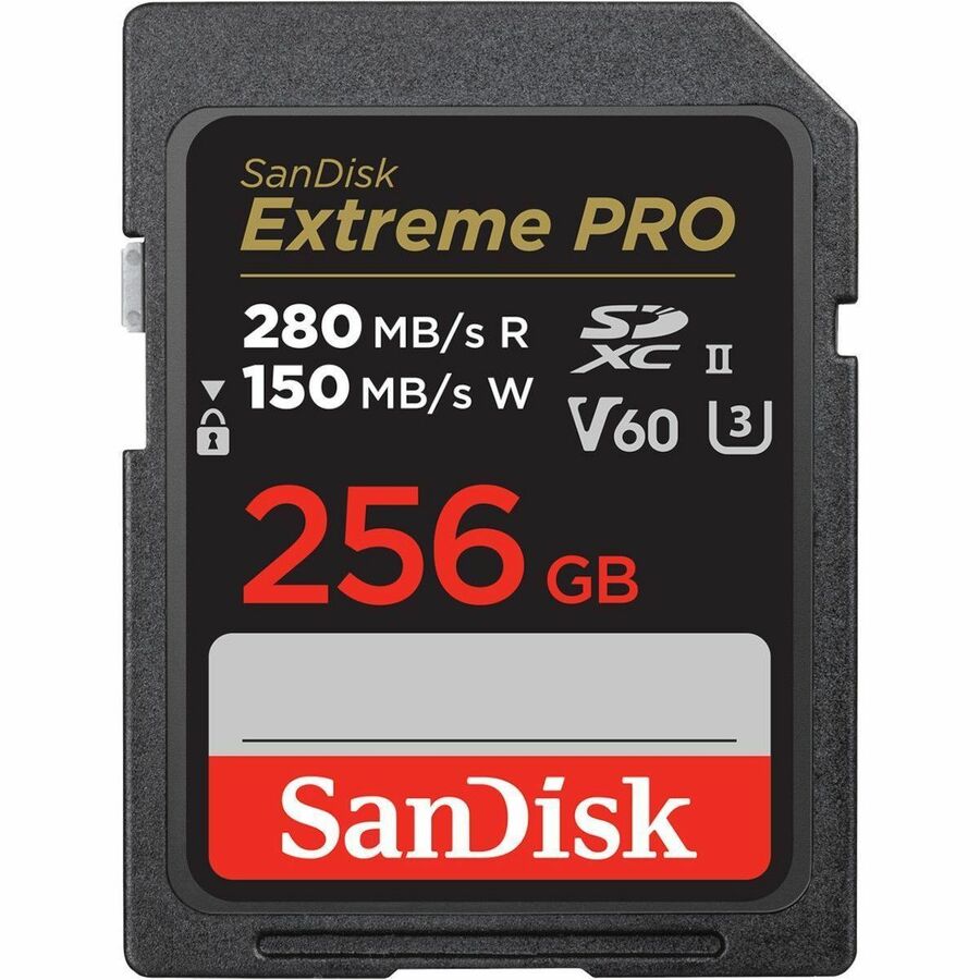 SanDisk Extreme PRO 256 GB Class 10/UHS-II (U3) V60 SDXC - 1 Pack - 280 MB/s Read - 150 MB
