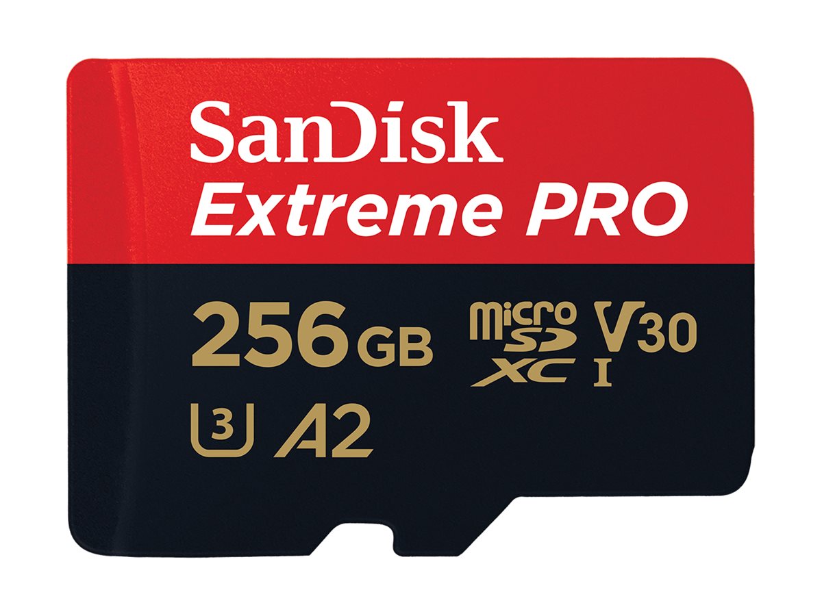 SanDisk Extreme Pro - Flash memory card (microSDXC to SD adapter included) - 256 GB - A2 / Video Class V30 / UHS-I U3 / Class10 SDSQXCD-256G-GN6MA