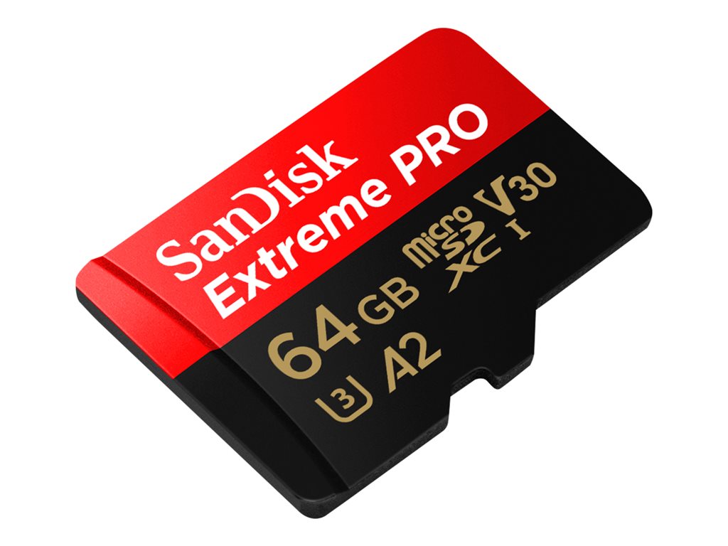 SanDisk Extreme Pro - Flash memory card (microSDXC to SD adapter included) - 64 GB - A2 / Video Class V30 / UHS-I U3 /