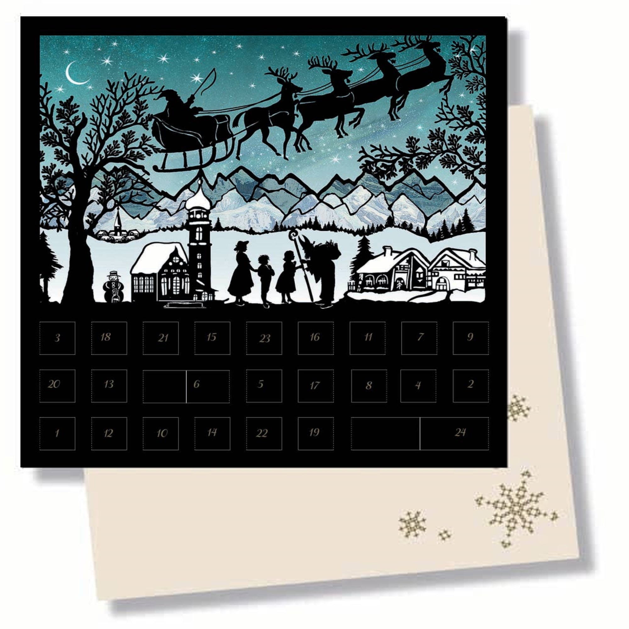 Santa's Journey Across the Winter Sky: A Town's Magical Vigil Silhouette Advent Card