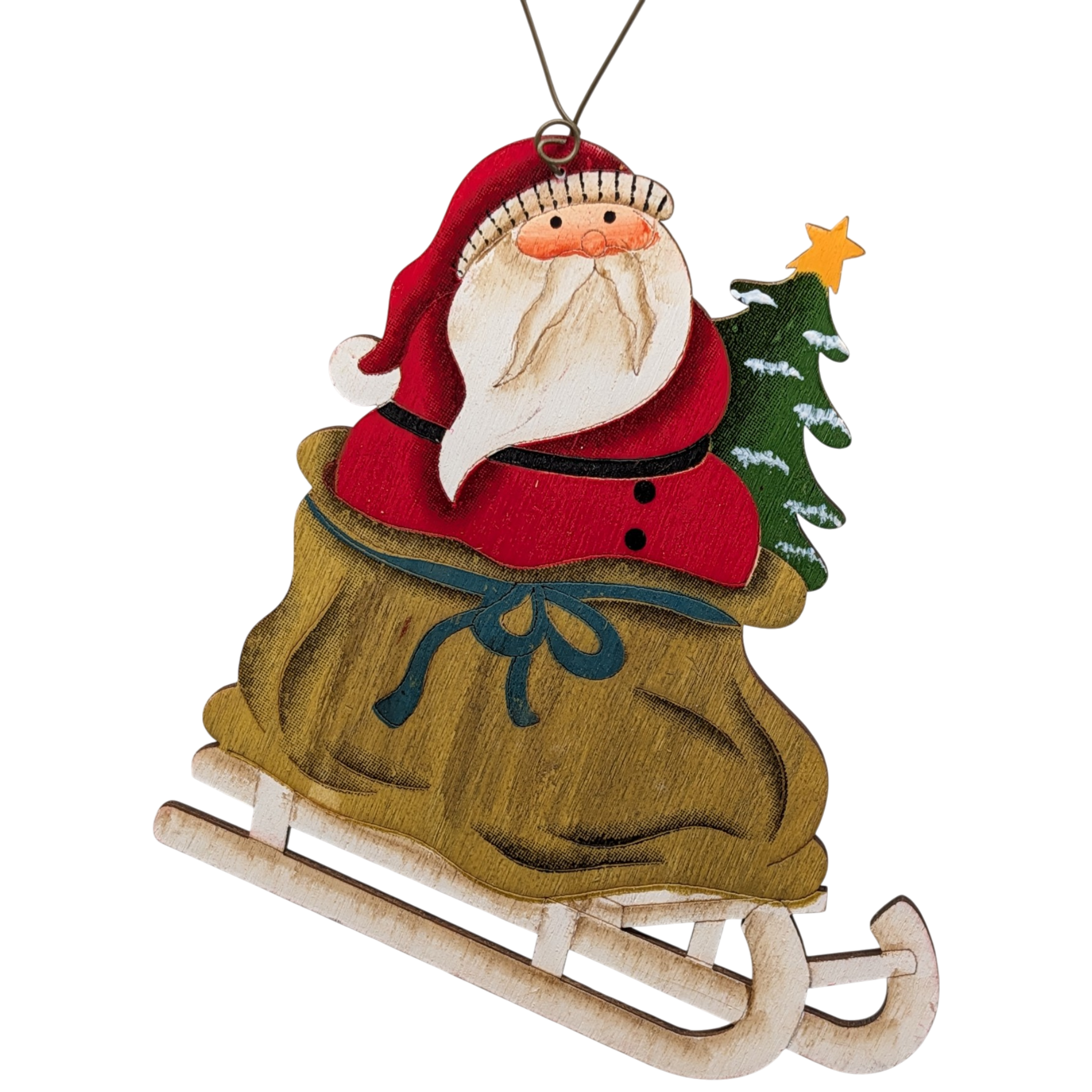 Santa's Starlit Sleigh Ride: Hand-Painted Plywood Ornament