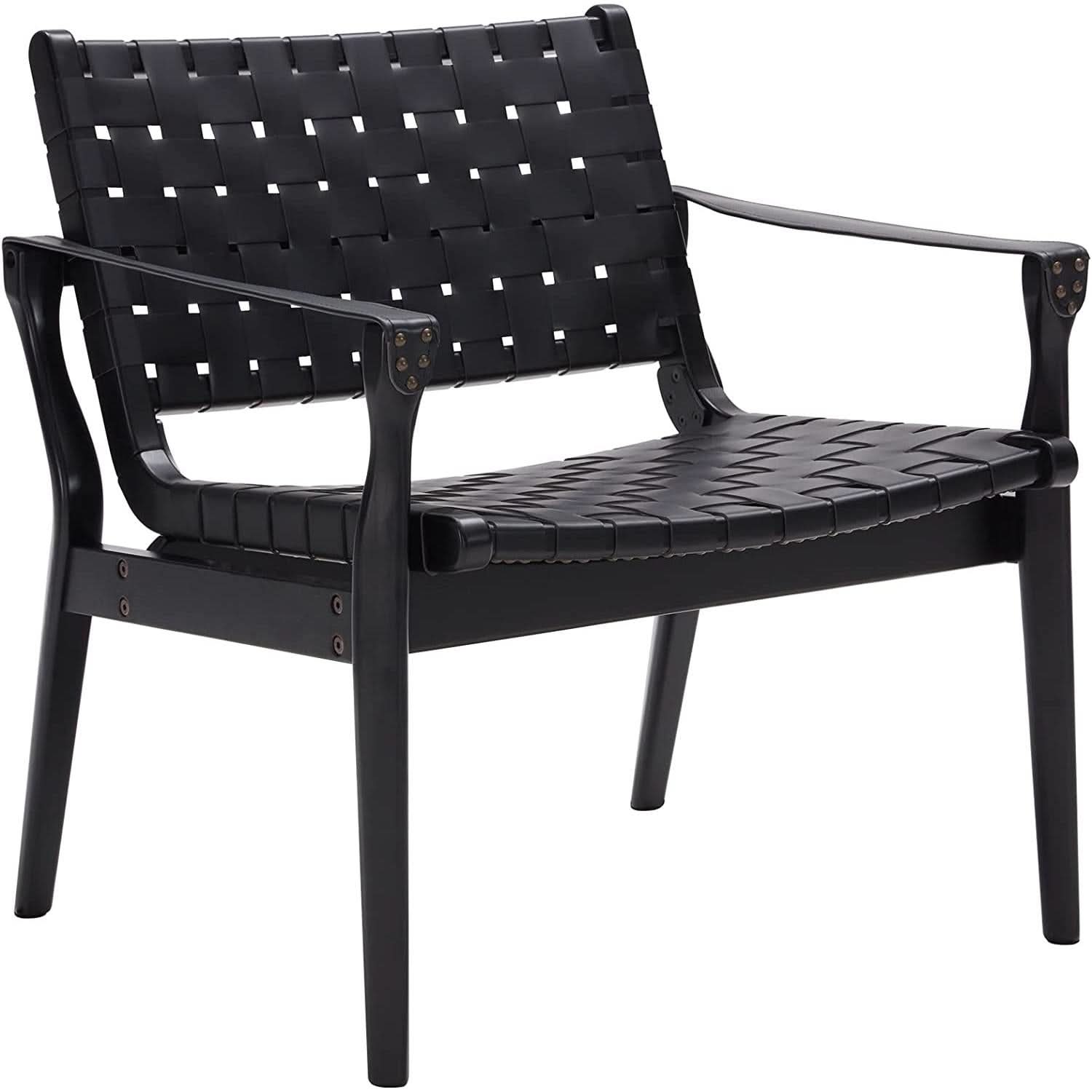 Scandinavian Woven Leather Chair With Natural Wood Frame