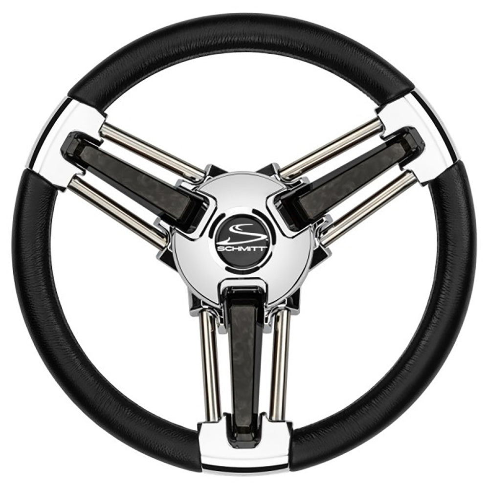 Schmitt Marine Burano Wheel 14" 3/4" Tapered Shaft Black Polyurethane w/Stainless Spoke