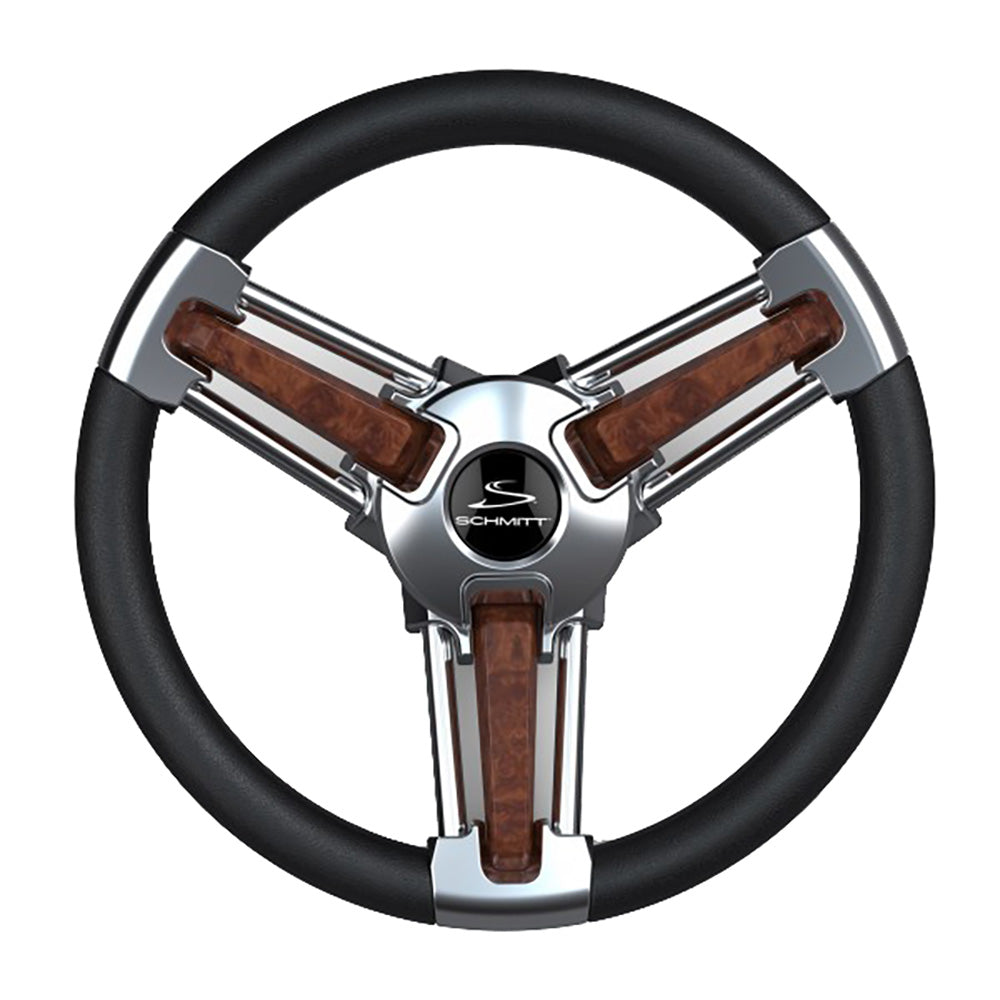 Schmitt Marine Burano Wheel 14" 3/4" Tapered Shaft Burl Polyurethane w/Stainless Spoke