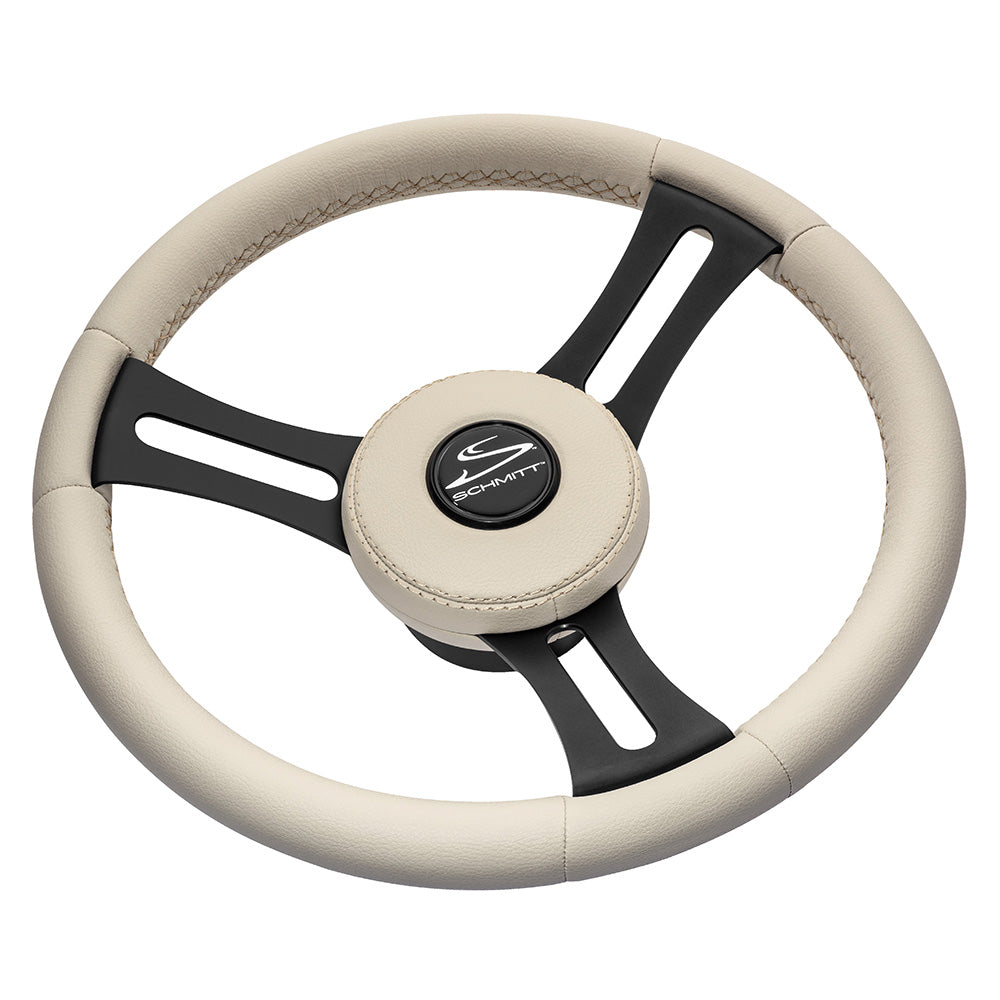 Schmitt Marine Torcello Elite 14" Wheel - Beige Leather &amp; Cap - White Stitching -