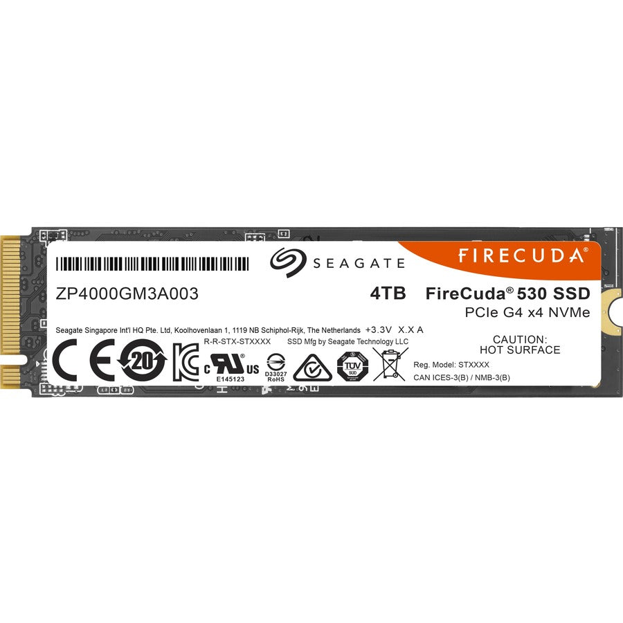 Seagate FireCuda 530 ZP4000GM3A013 4 TB Solid State Drive - M.2 2280 Internal - PCI Express NVMe (PCI Express NVMe 4.0 x4) - Black