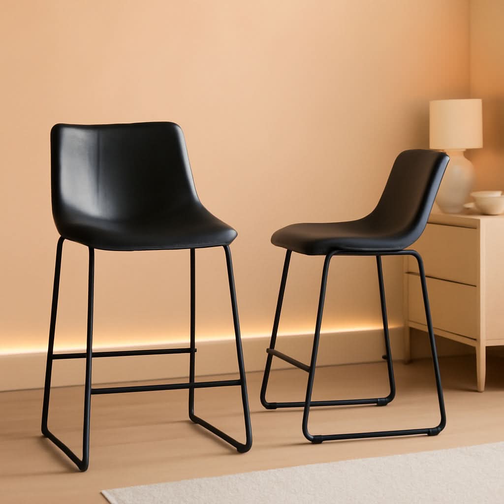 Set Of 2 Faux Leather Counter Height Stools For Kitchen