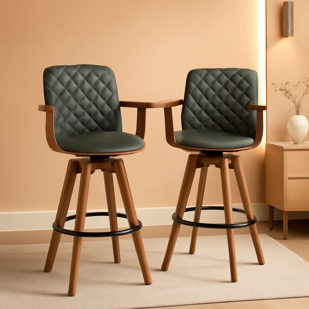 Set Of 2 Green Swivel Bar Height Stools For Kitchen Island