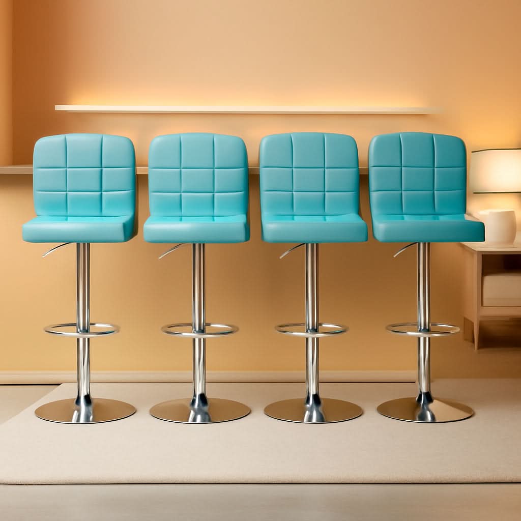 Set Of 4 Adjustable Swivel Bar Stools Blue PU Leather