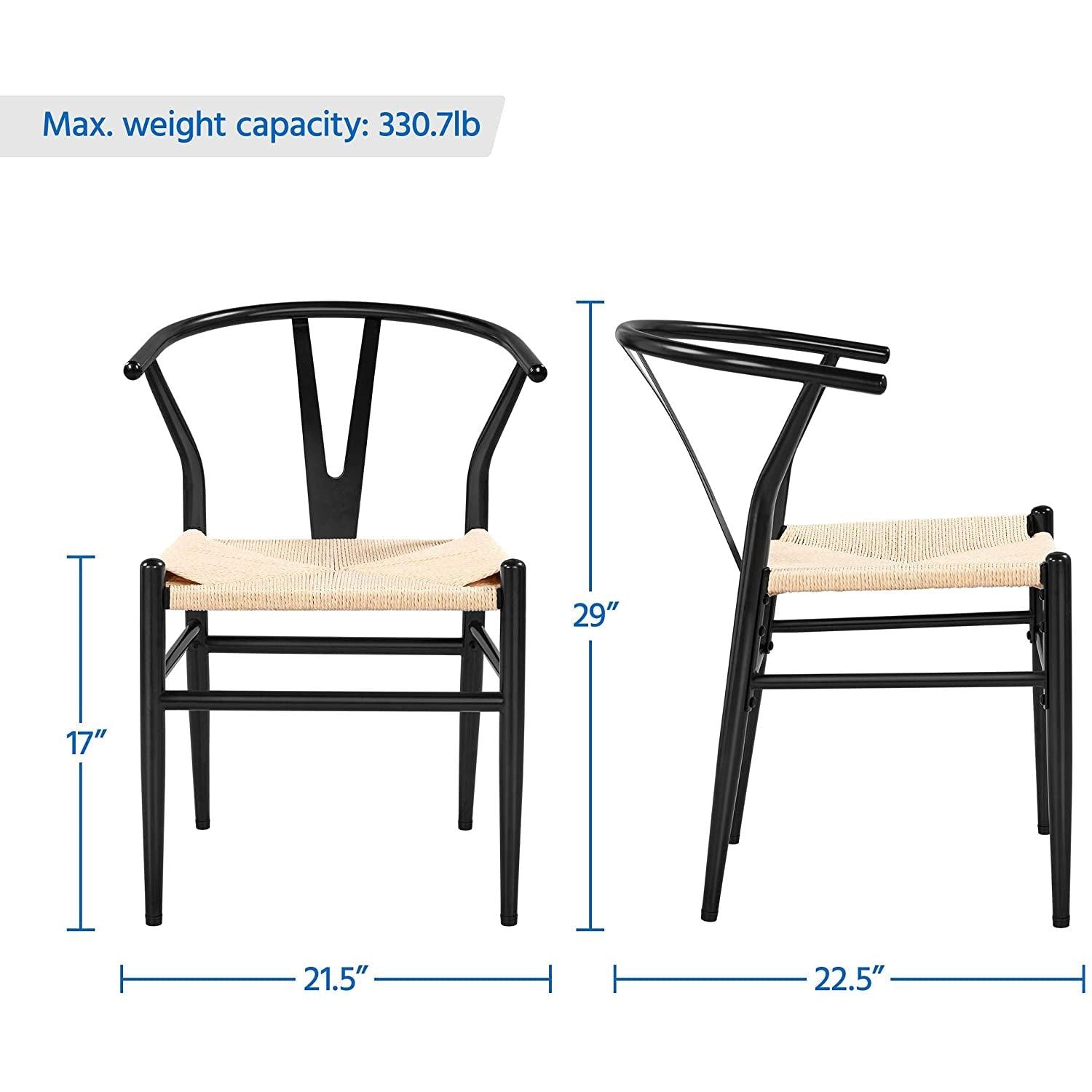 Set Of 4 Black Hemp Seat Mid Century Metal Dining Chairs