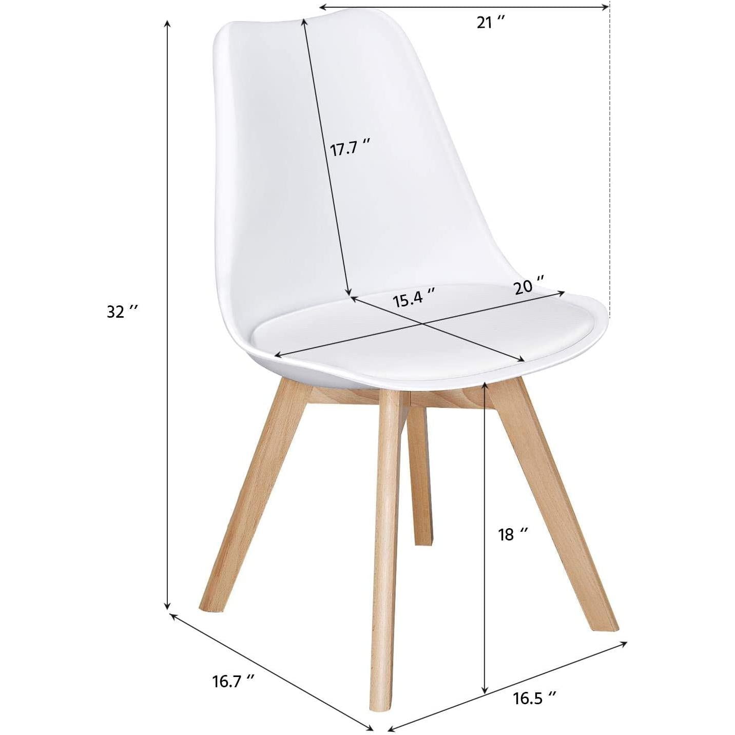Set Of 4 White PU Upholstered Shell Chairs With Beech Legs