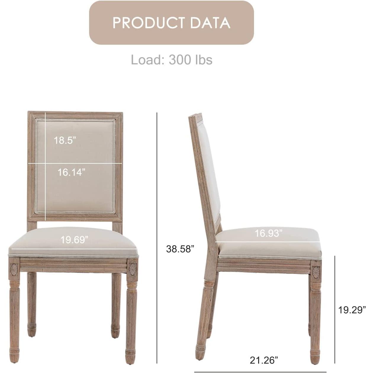 Set Of 6 French Country Square Back Upholstered Dining Chairs