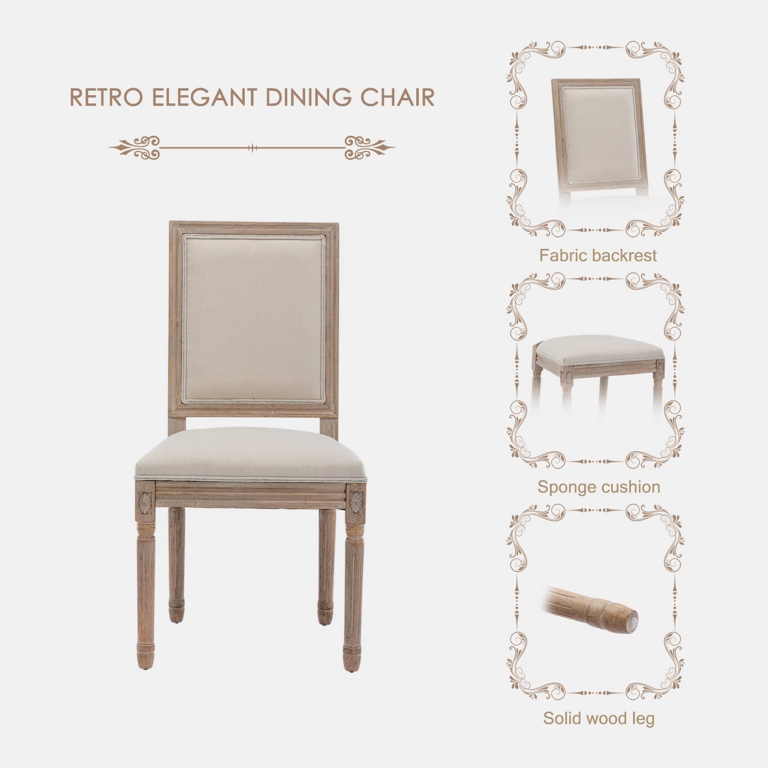 Set Of 6 French Country Square Back Upholstered Dining Chairs