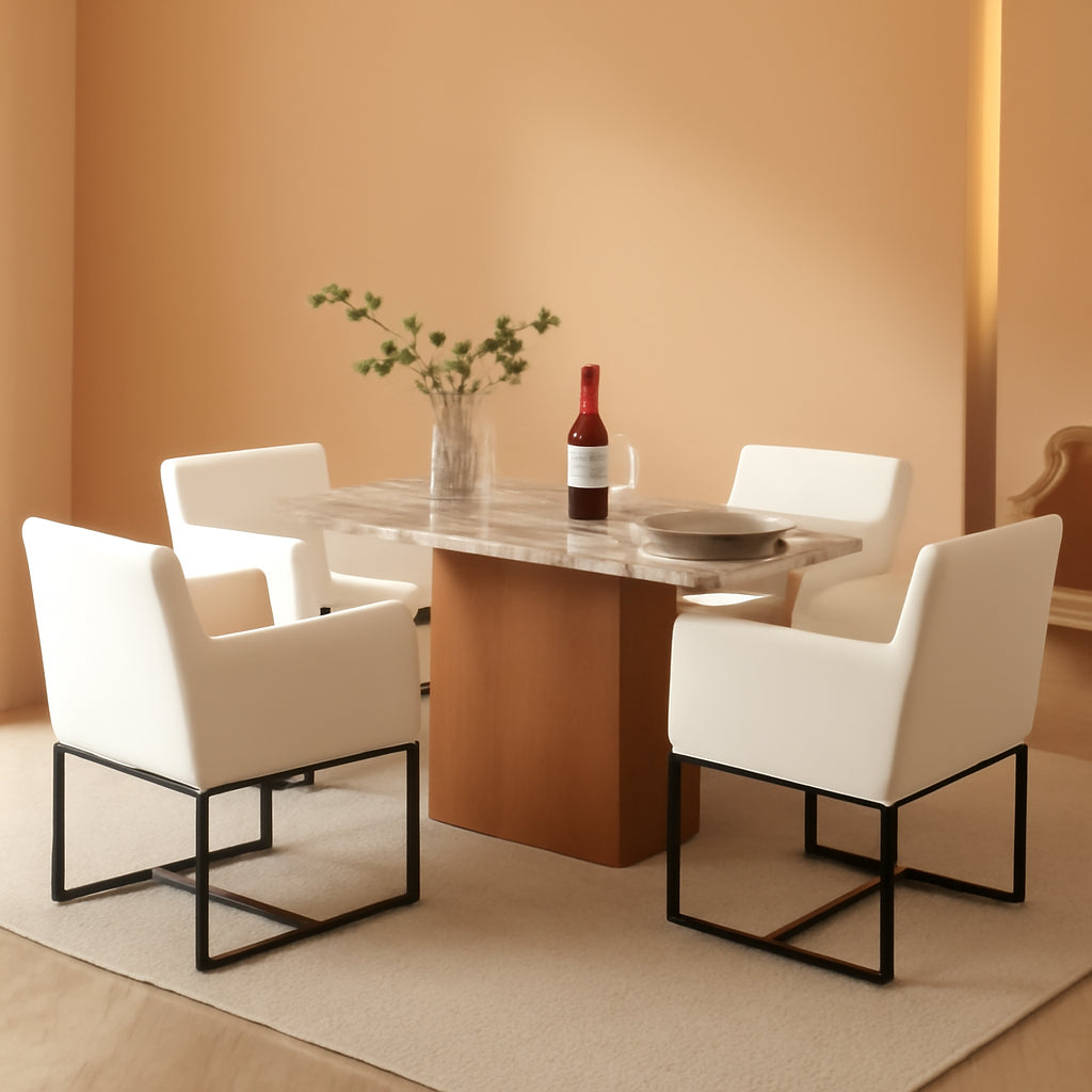 Set Of Four White Upholstered Dining Room Armchairs