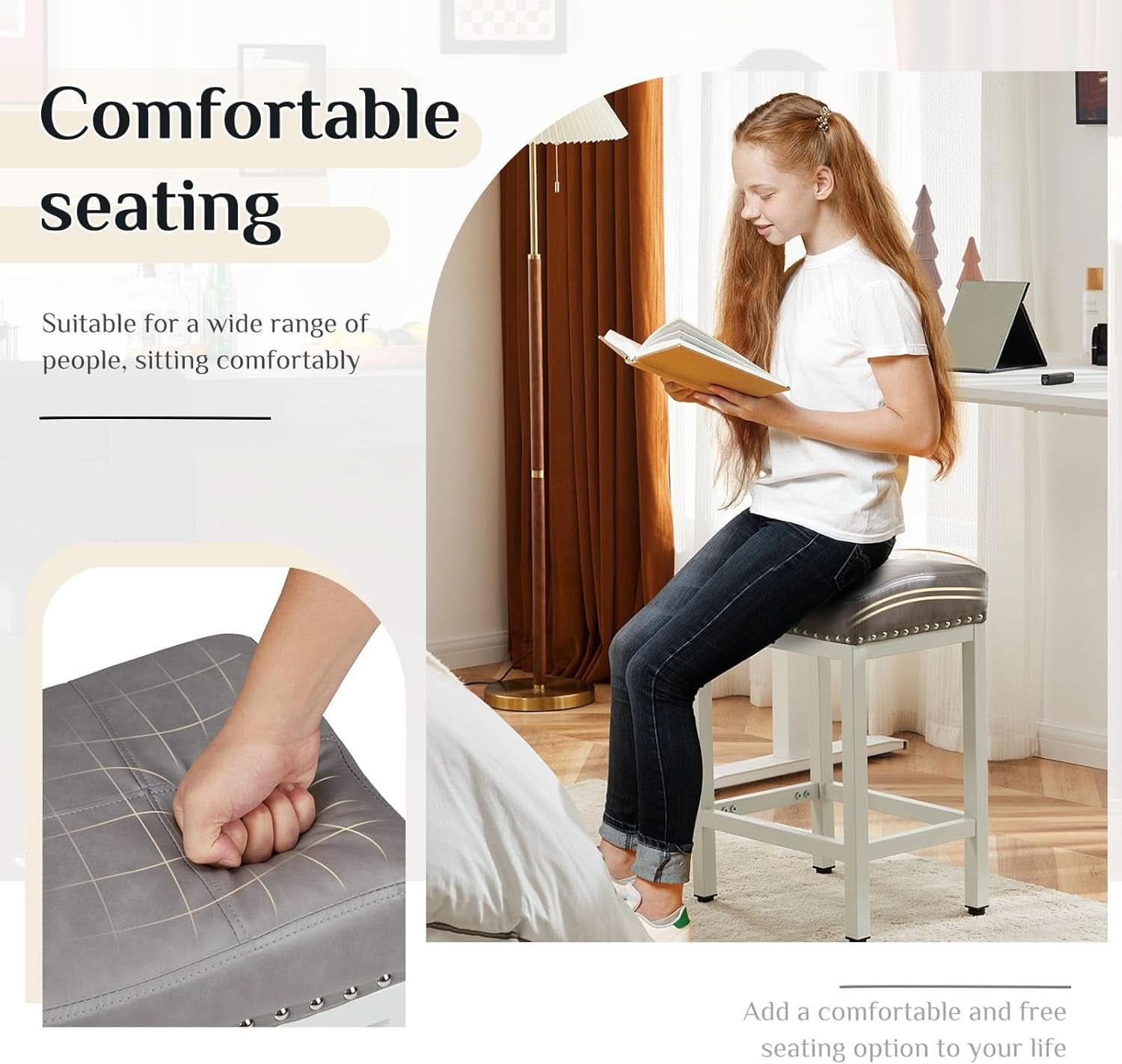 Set of Four 24 Inch Grey PU Leather Bar Stools