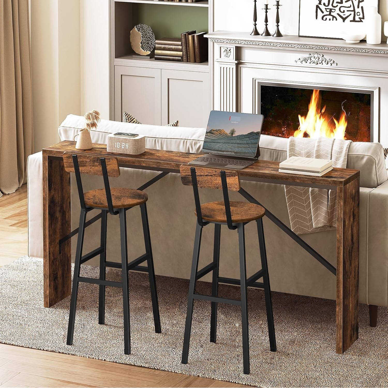 Set of Two Adjustable Round Bar Stools with Backrest