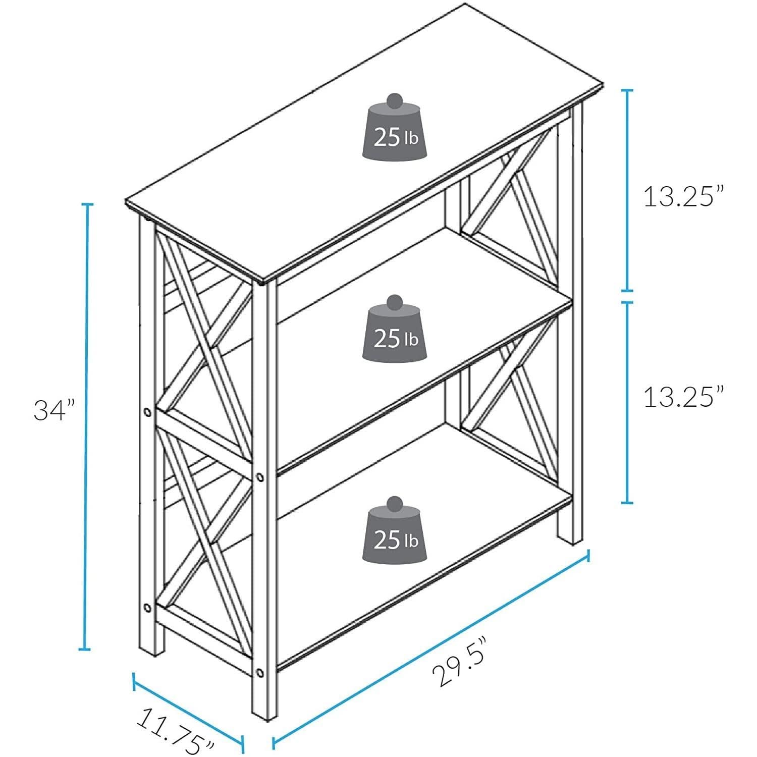 Shelf Bookcase With X Design Three Shelf Storage For Books