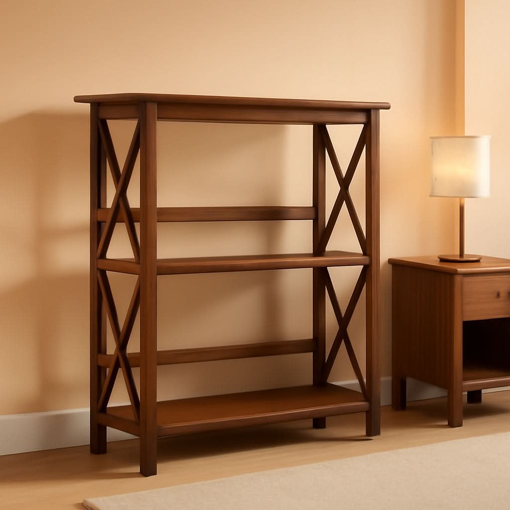 Shelf Bookcase With X Design Three Shelf Storage For Books