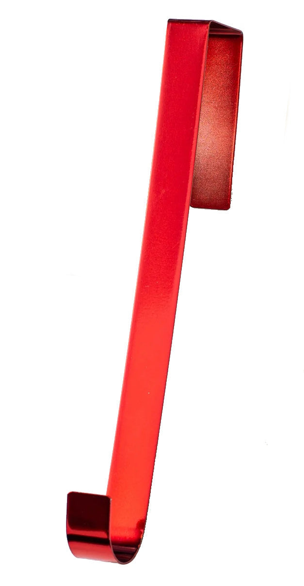 Shiny Metal 12 Inch Over the Door Wreath Hanger - Red