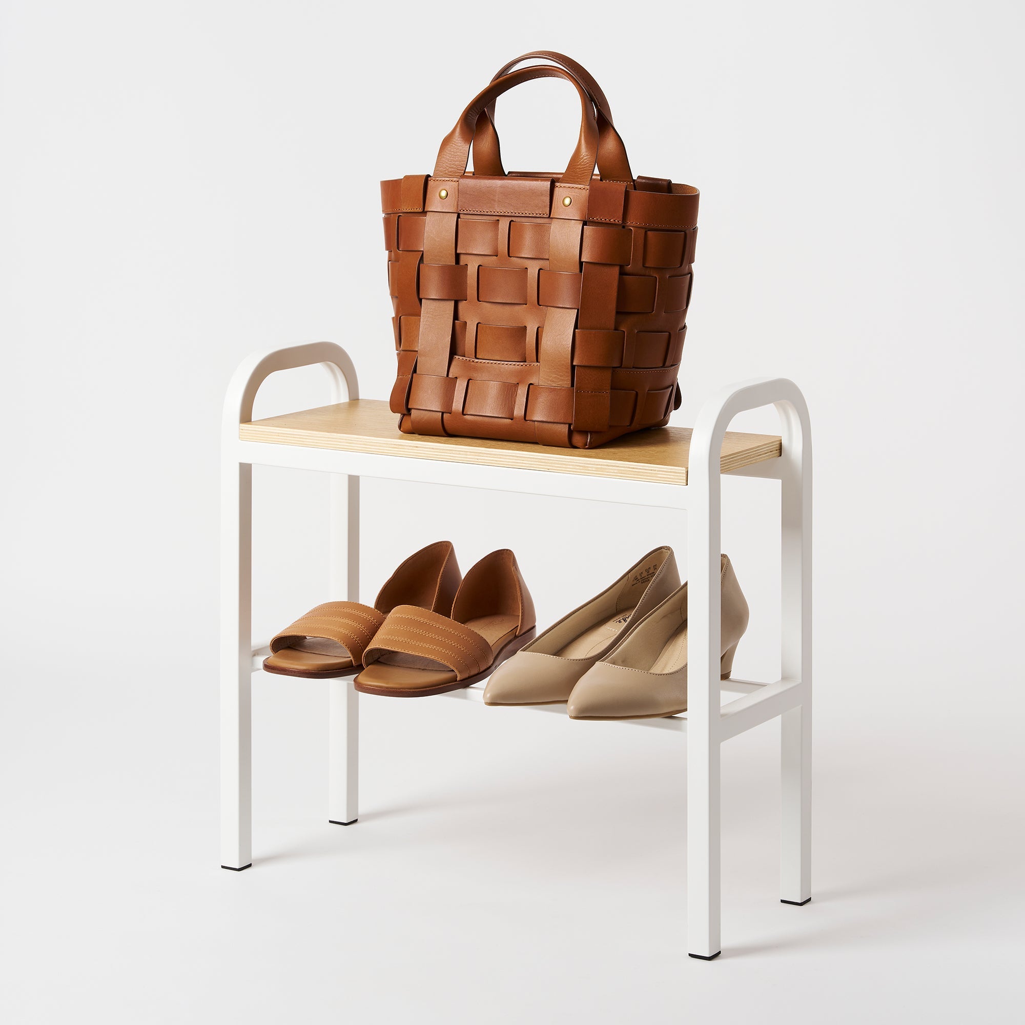Shoe Organizer & Bench (18" H) - Steel + Wood