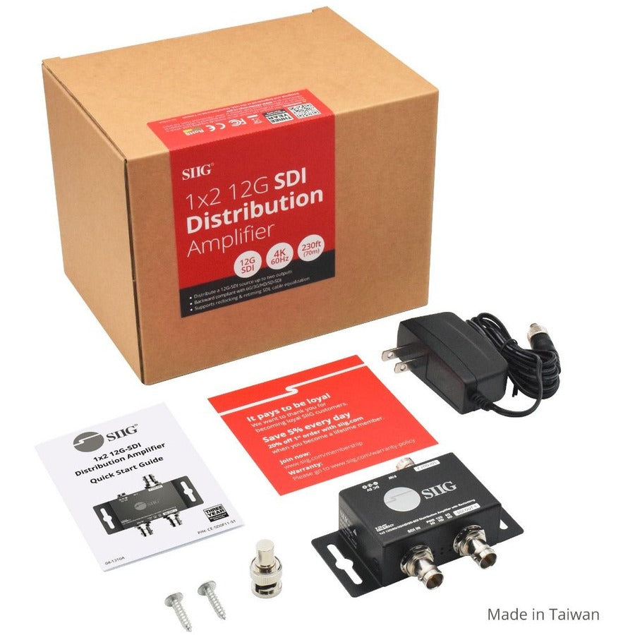 SIIG 1x2 12G SDI Distribution Amplifier - 70M CE-SD0F11-S1