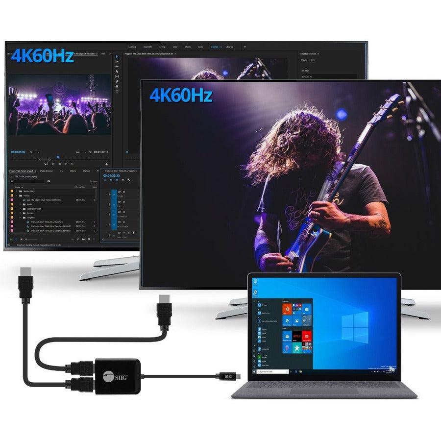 Siig 1X2 Usb-C To Hdmi 4K60 Mst Hub Splitter