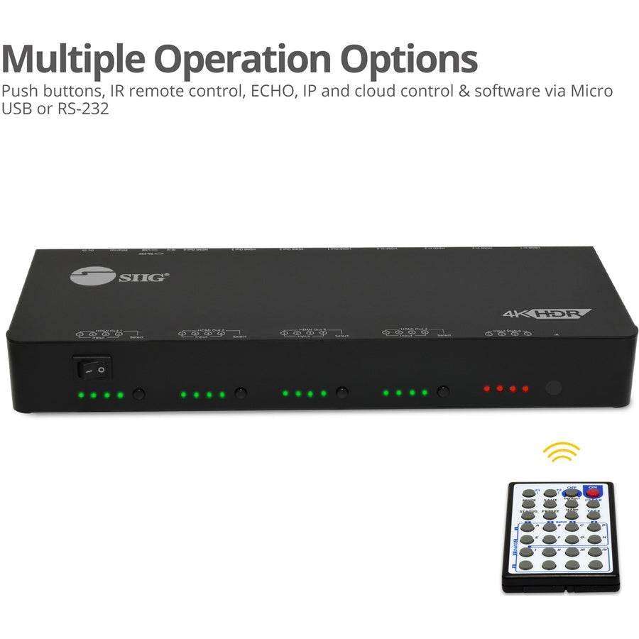SIIG 4x4 HDMI 2.0 4K HDR Matrix Switch with Cloud Control CE-H24W11-S1
