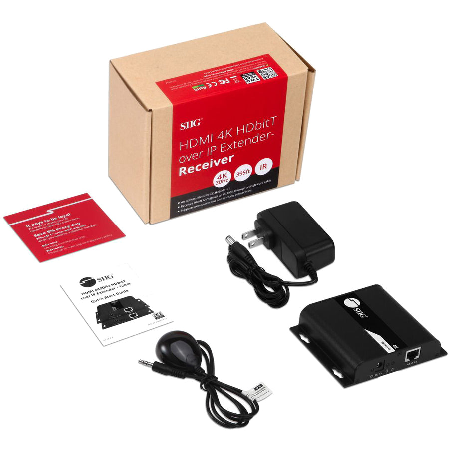 SIIG HDMI 4K30Hz HDbitT over IP Extender - Receiver CE-H25E11-S1