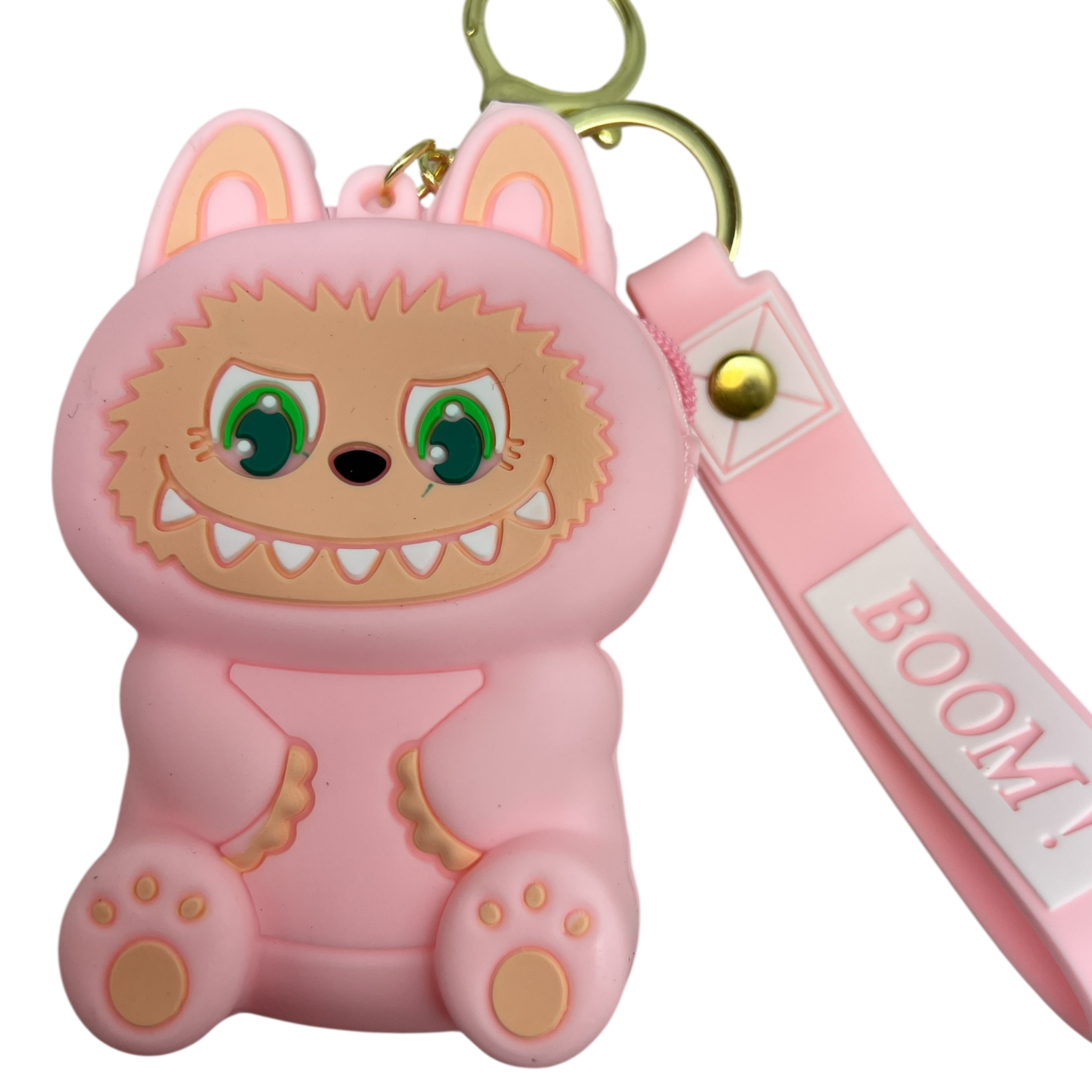 Silicone Labubu Coin Purse Key Chain Pendant (Sweet Strawberry Edition)