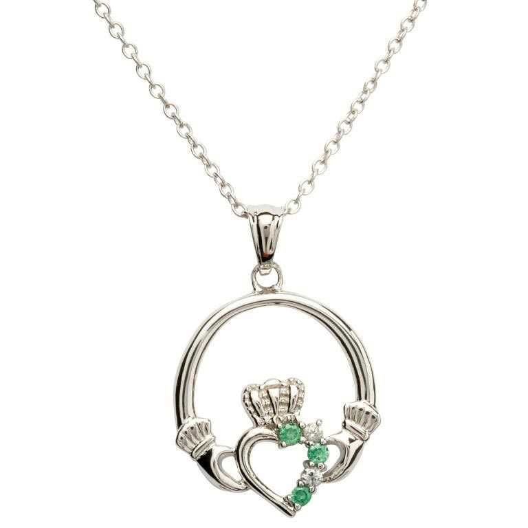 Silver Green/ CZ Claddagh Pendant