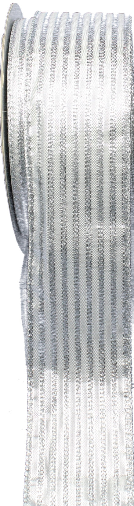 Silver / Silver Stripe Wire Edged Ribbon - Per Yard