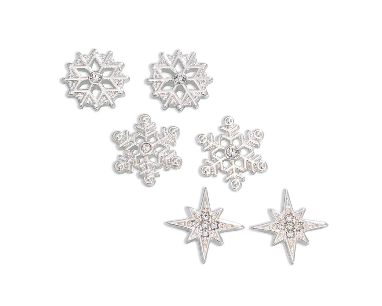 Silver Snowflake with Crystals Trio - Earrings