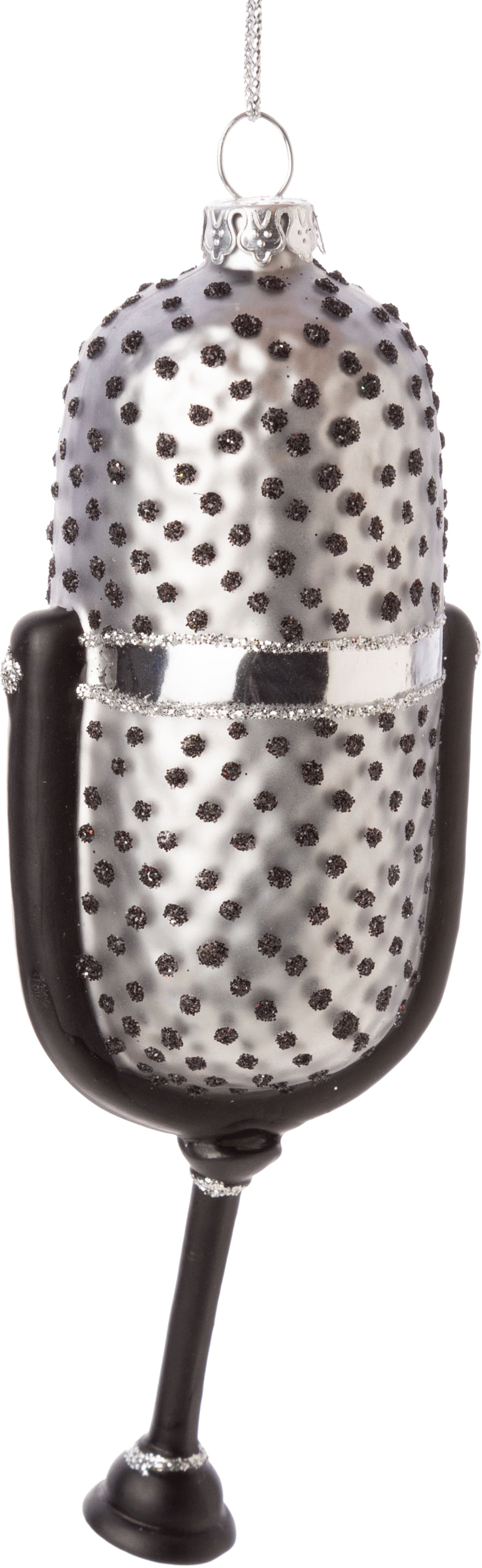 Silver and Black Microphone - Vintage Glass Ornament