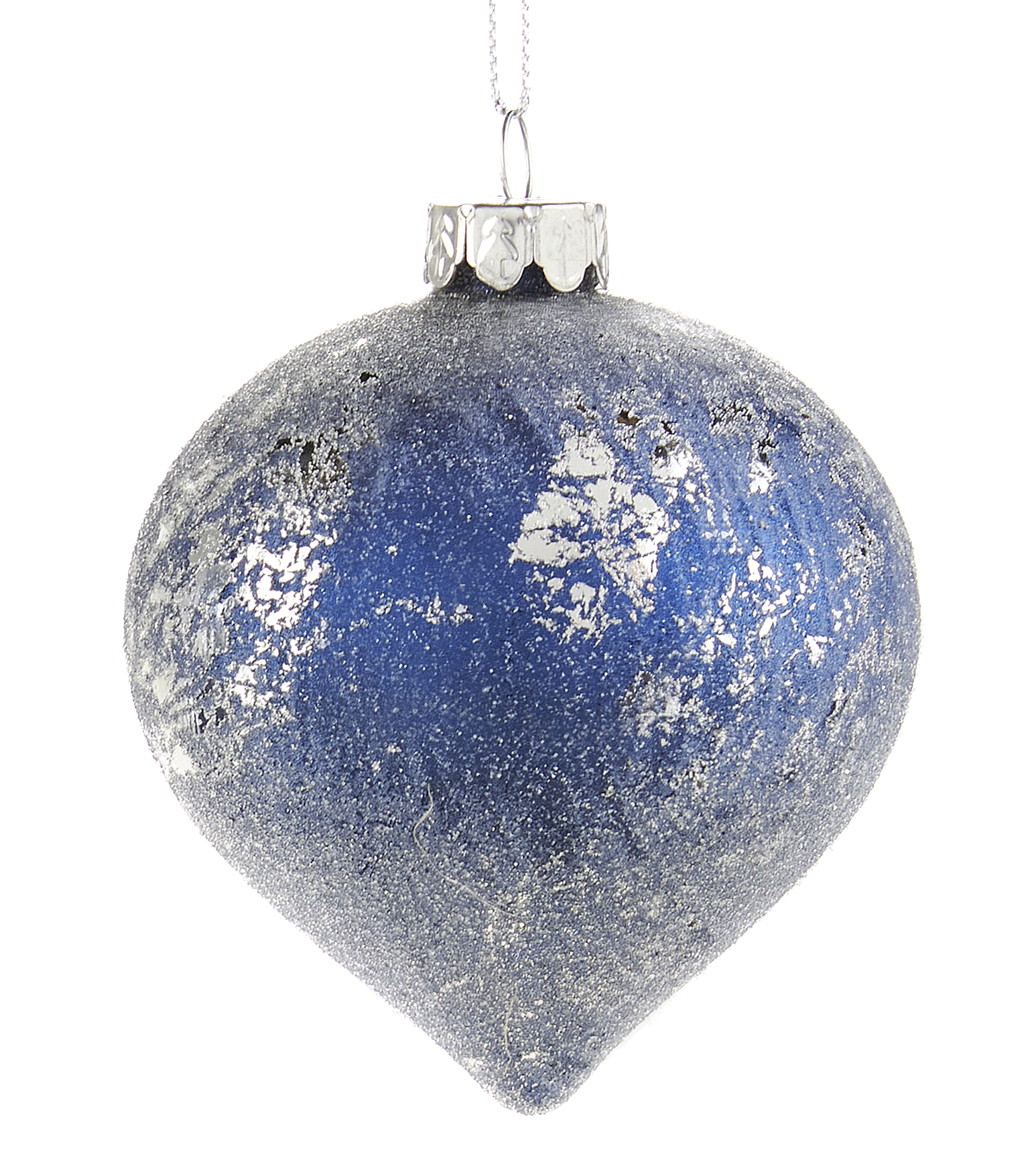 Silver and Blue Iced Glass Ornament -