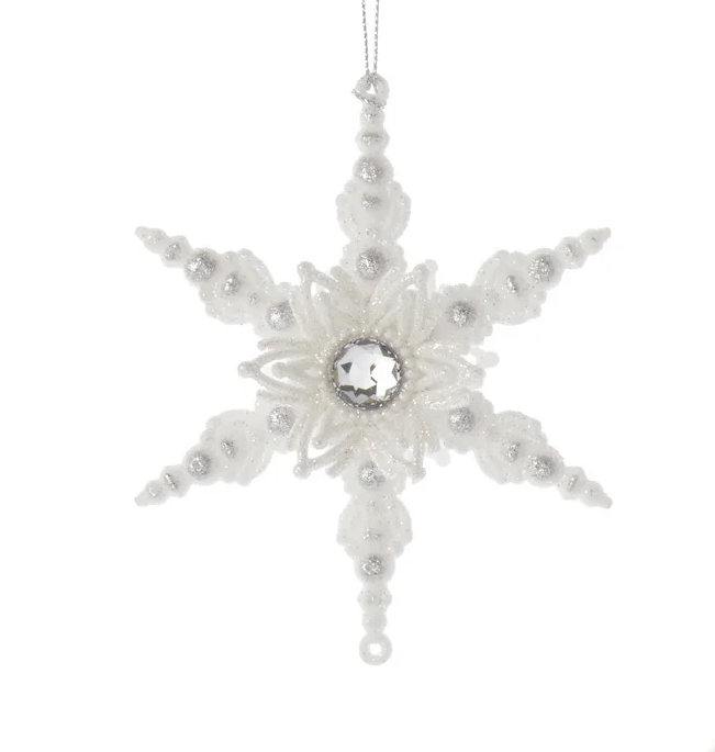 Silver and White Snowflake Ornament - Matte
