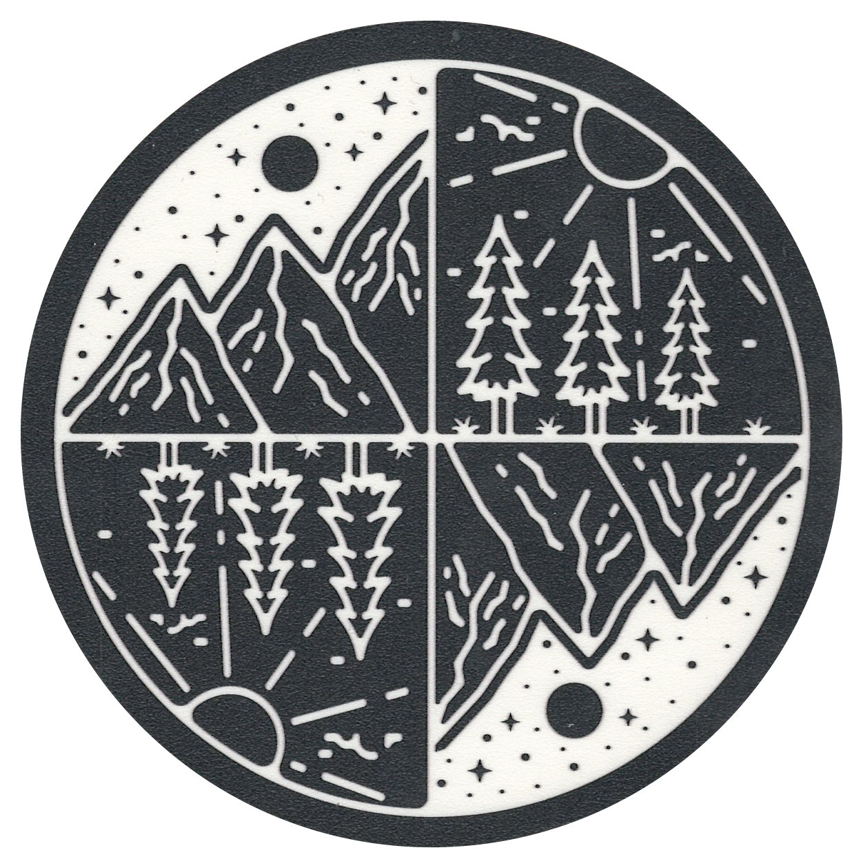 Sip Sip Hooray Coaster - Mountais and Trees - Black and White Compass