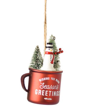 Sisal Tree in a Glass Coffee Cup Ornament - Red