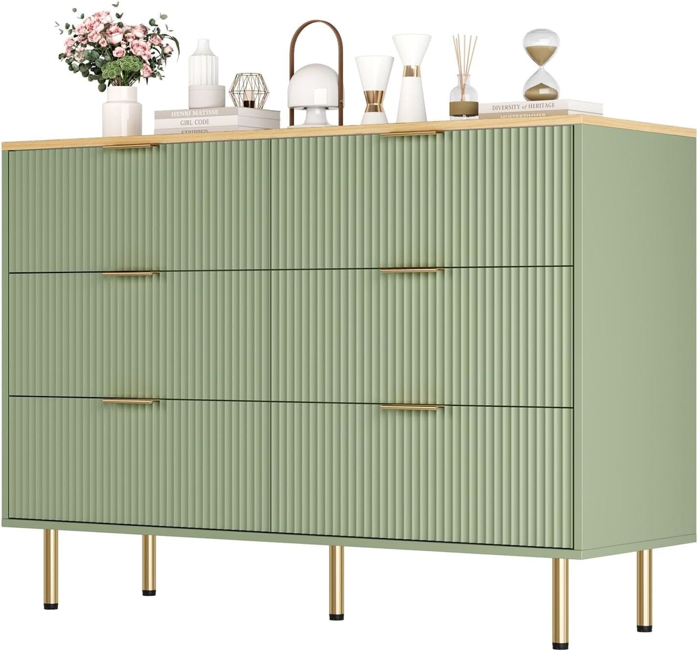 Six Drawer Dresser With Fluted Panels Modern Look Finish