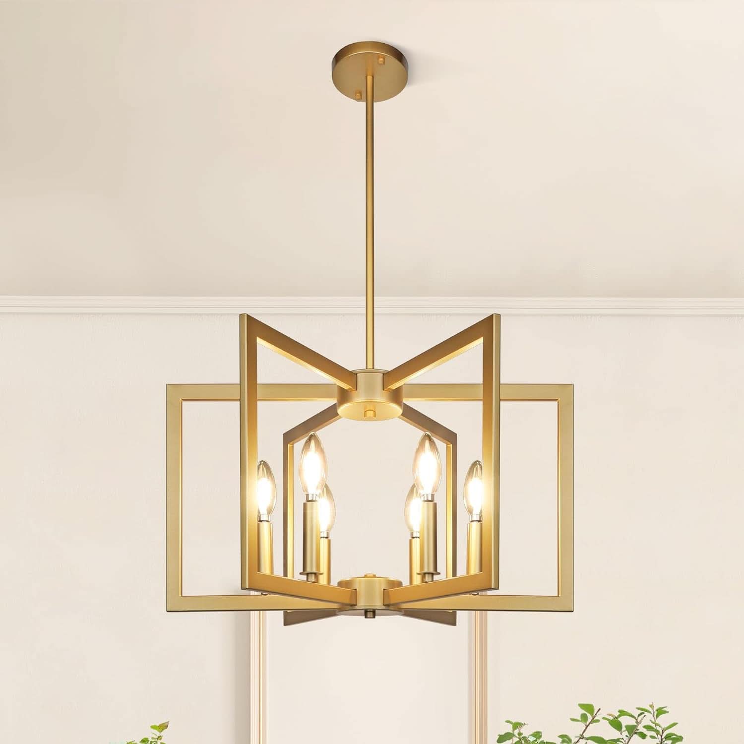 Six Light Gold Pendant Light Modern Farmhouse Chandelier