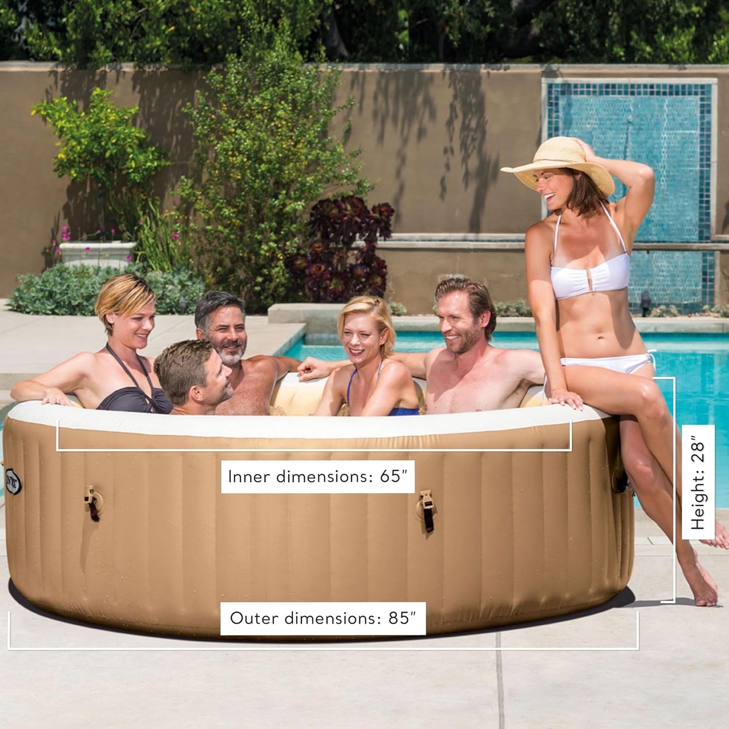 Six Person Inflatable Hot Tub With LED Light And Headrests