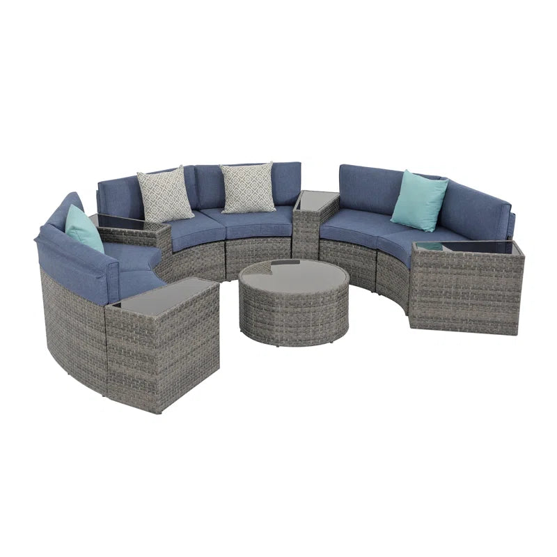 Six Person Modular Wicker Conversation Set With Cushions